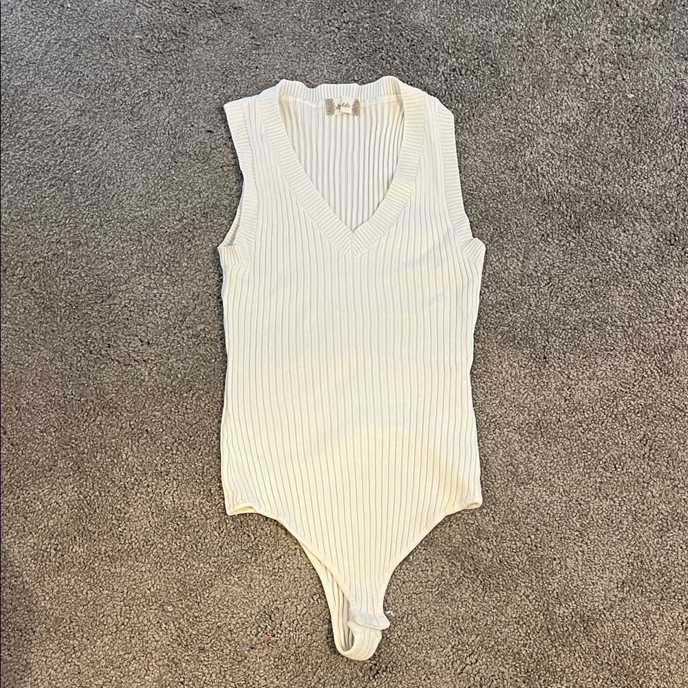 Altar'd State Cream Ribbed Bodysuit